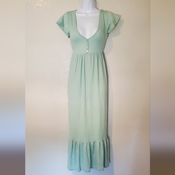 See You Monday Seafoam Green Ribbed Ruffled Hem Tiered Sundress Size Small - Picture 1 of 7